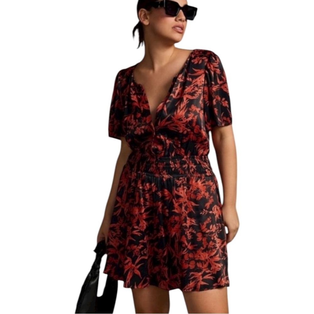 Anthropologie Somerset Romper Dark Floral Printed Satin XLP